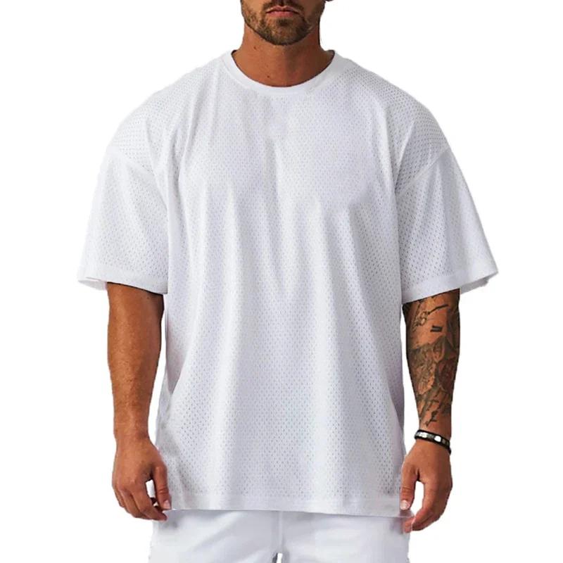 T-Shirts de Sport amples surdimensionnés à manches courtes, épaules tombantes, chemise de musculatio