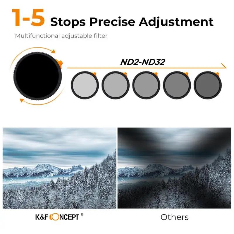 K & F CONCEPT ND2-32 1/4 filtre de caméra à Diffusion de brume noire lentille Variable 2 en 1 filtre