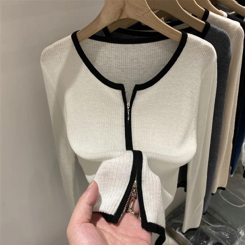 Pull tricoté femmes Cardigans nouveau à manches longues col rond blanc tricot pull Cardigan haut pou