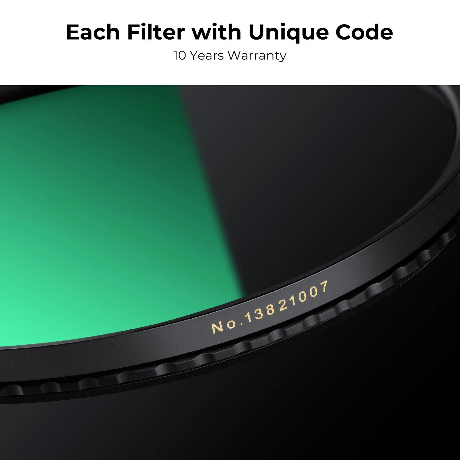 Filtre CPL K&F CONCEPT HD ultra-fin avec cadre en cuivre, film vert anti-reflet 36 couches, série Na
