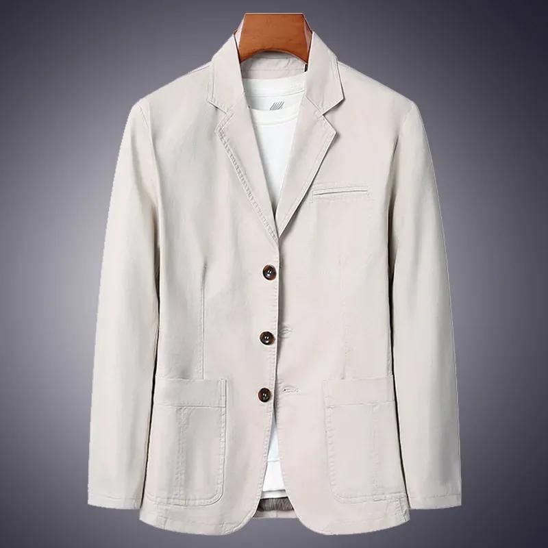 Blazer 100% Coton Tendance Business Uni Coupe Slim Décontracté Travail Coton Style Coréen pour Homme