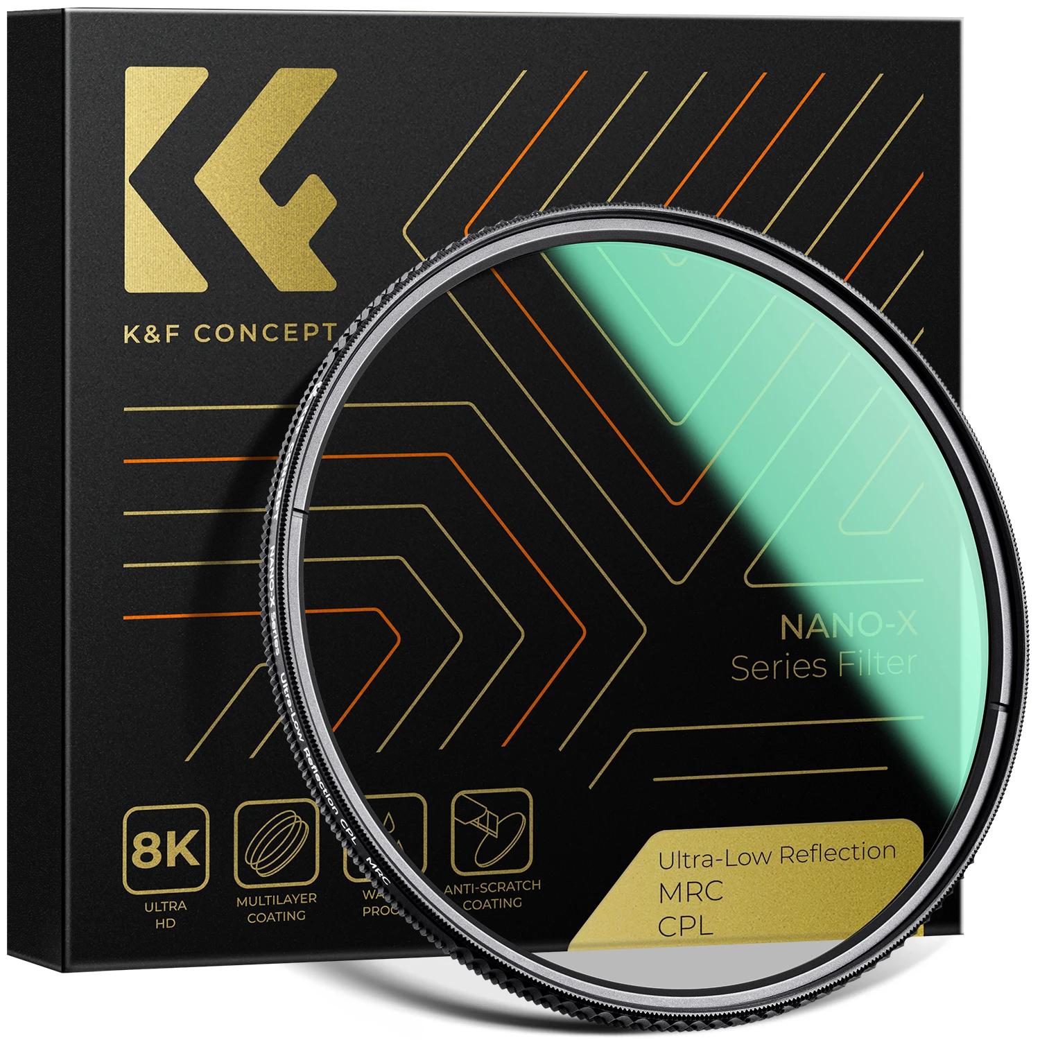 K & F Concept 77mm Filtre CPL 67mm 82mm NANO-X de réflexion ultra-faible 37mm 40.5mm 43mm 46mm 49mm