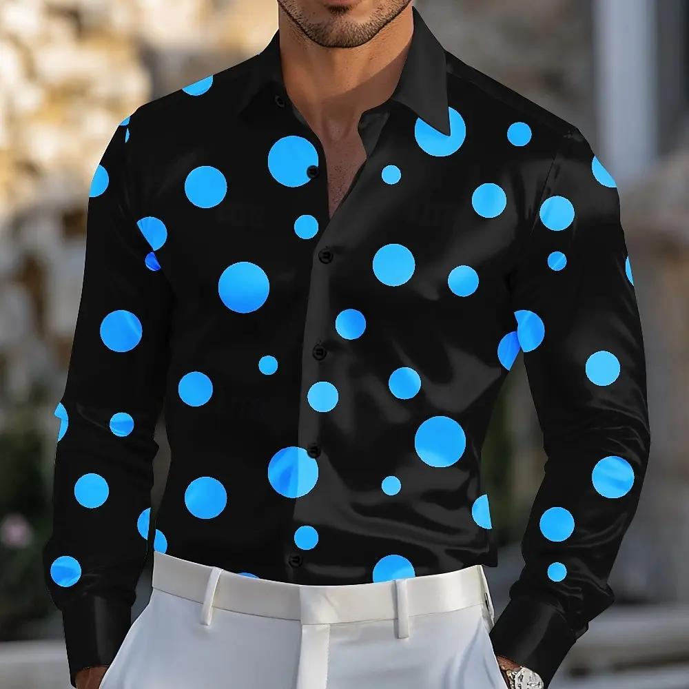 Chemise géométrique décontractée à manches longues pour hommes avec imprimé à pois et bouton sur le