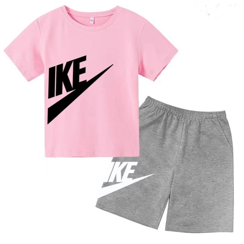 Ensemble deux pièces pour enfants, manteau de marque, t-shirt à col rond + short, vêtements à la mod
