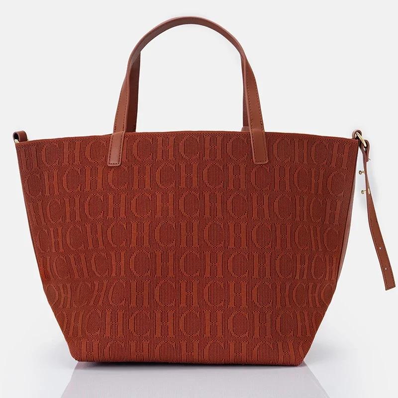 Sac fourre-tout CH de marque, sac tissé volanté, style vintage, couleur unie, grande capacité, multi