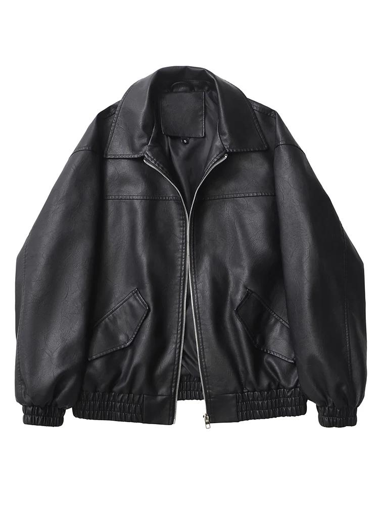 Ailegogo streetwear femmes Vintage Loose court pu faux cuir veste printemps automne femmes zip mante