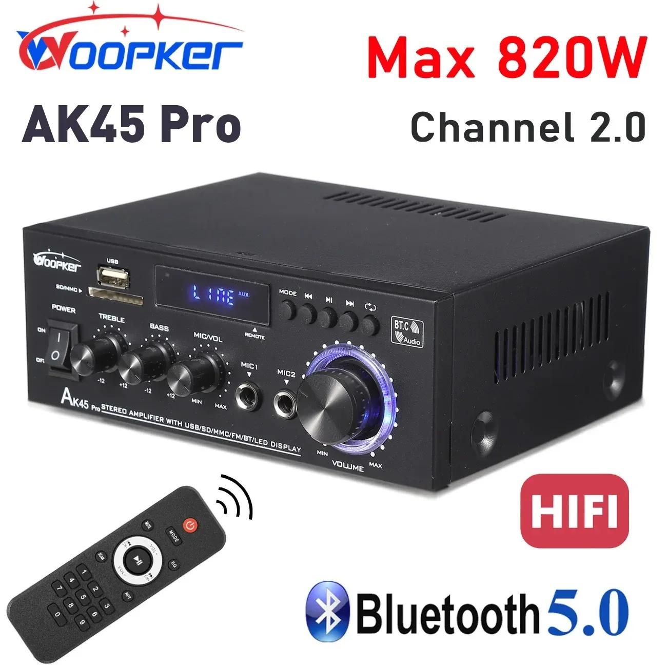 Woopker amplificateur de puissance stéréo AK45 Pro Max 820W 2 canaux Bluetooth 5.0 lecteur d'ampli H