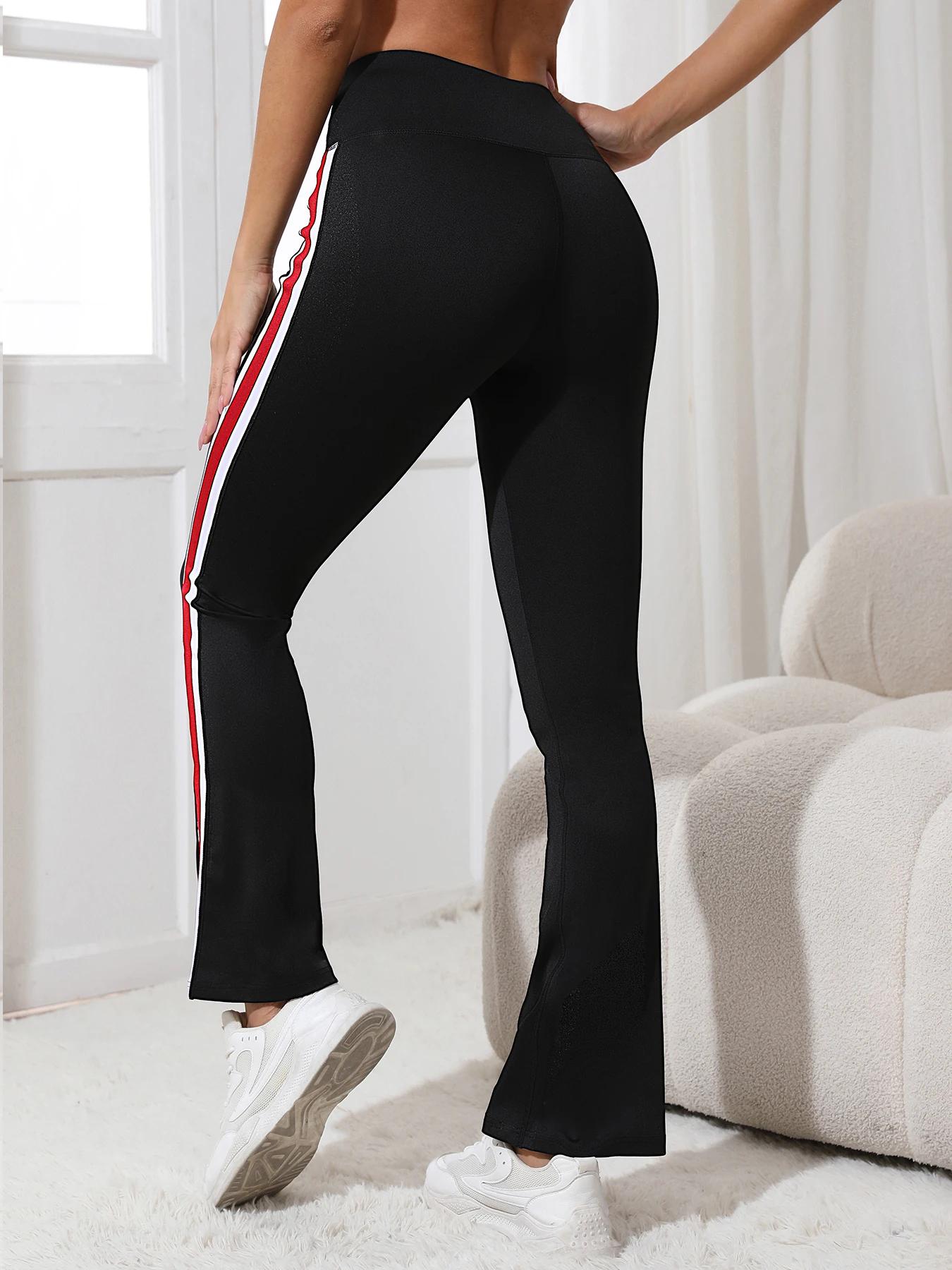 Ensemble 1 pièce de pantalon décontracté à cloche bloquée de couleur pour femmes, avec taille haute