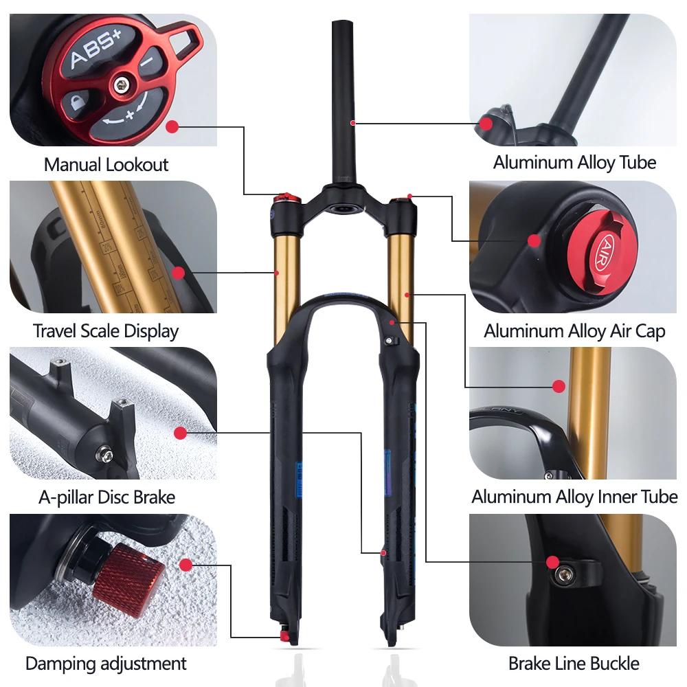 Fourche VTT air réglable BOLANY 26/27.5/29 pouces débattement 120mm détachement rapide suspension avant