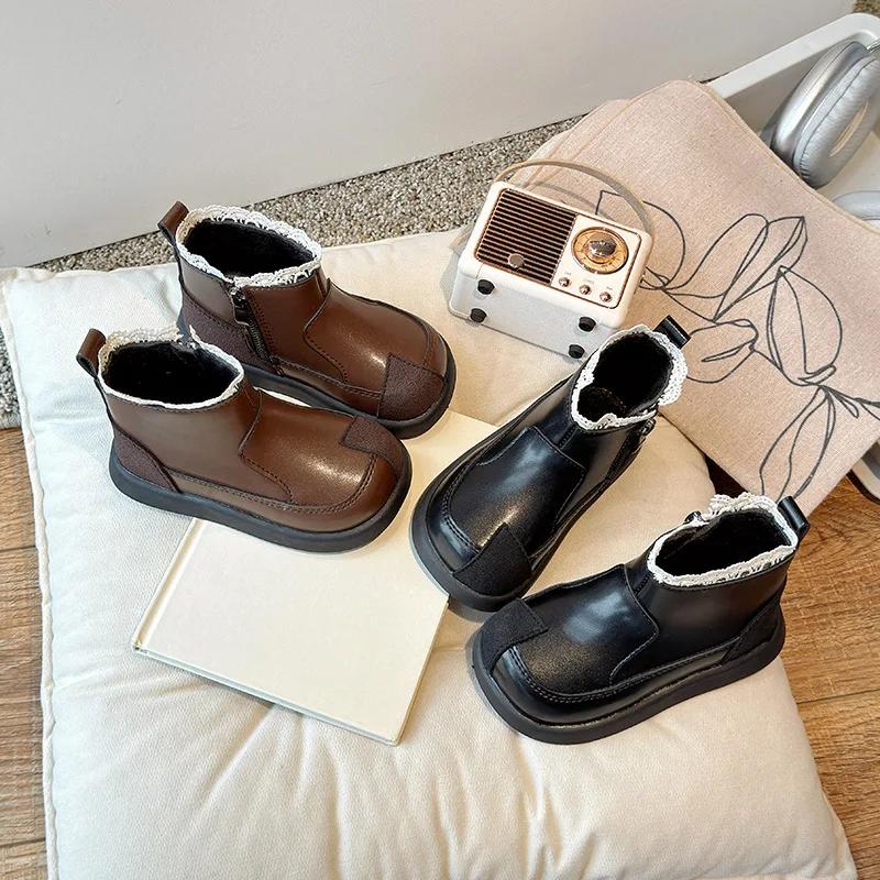Bottes de princesse en coton avec dentelle douce pour enfants, bottes courtes pour filles, bottes de