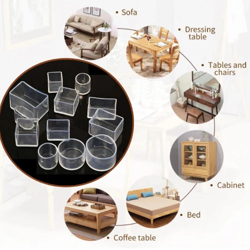 Capuchons de pieds de meubles carrés transparents, protecteurs de sol en bois contre les rayures, no