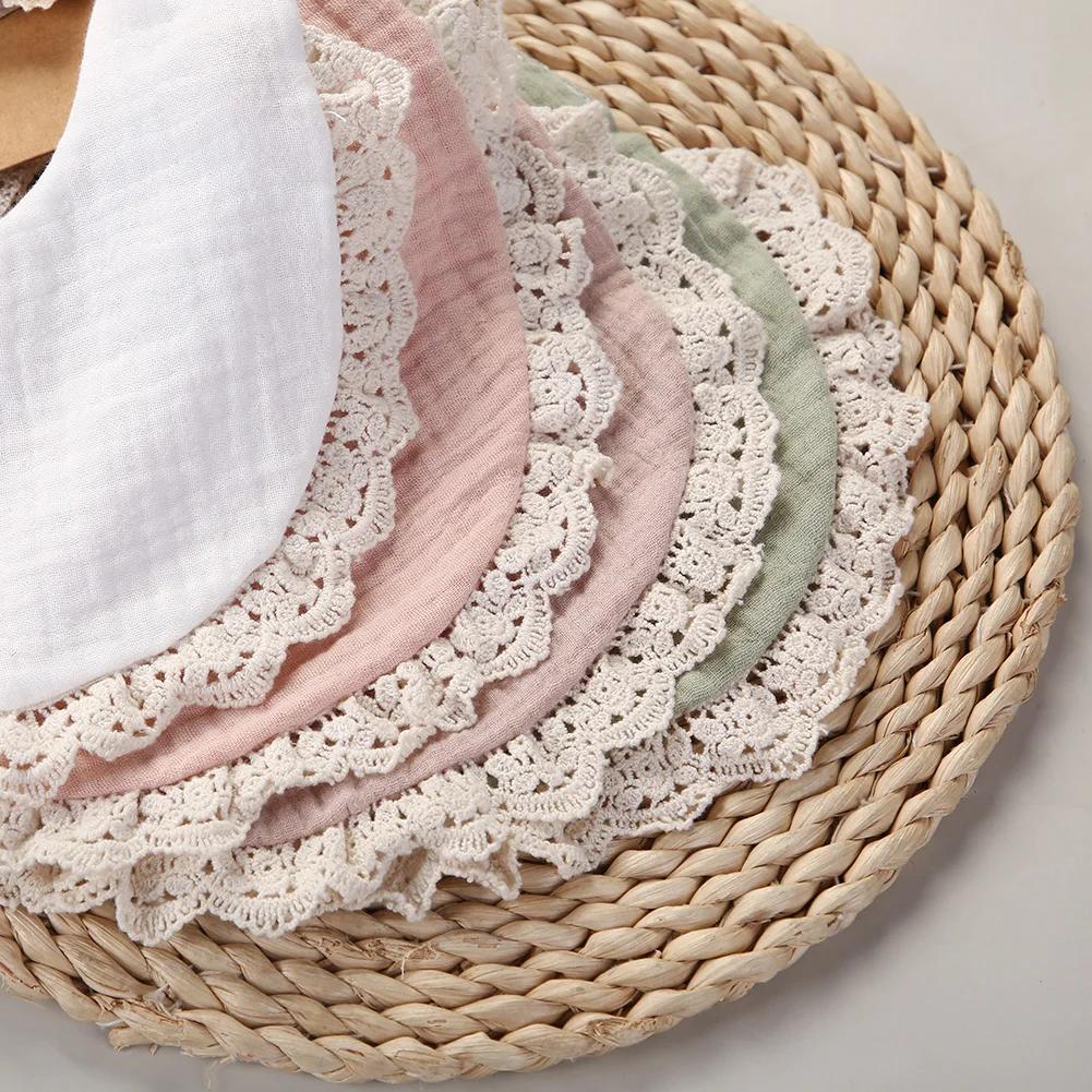 3 pièces/ensemble solide mousseline coton bambou bébé bavoir gland dentelle garçon fille alimentatio