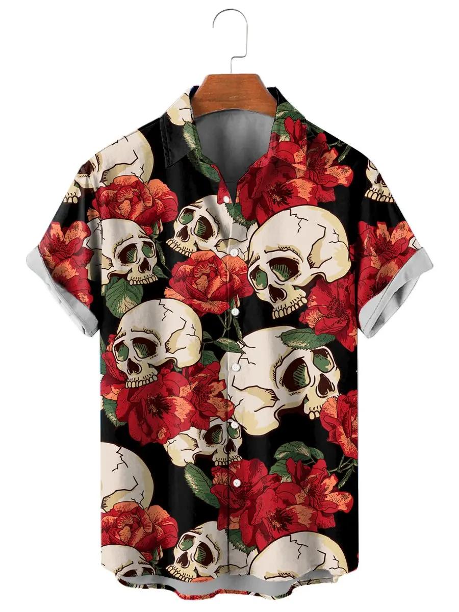 Mode crâne Floral hommes chemises drôle crâne impression 3D Streetwear à manches courtes t-shirts ch