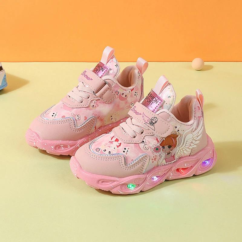 Nouvelles baskets LED 2026 pour enfants, chaussures de princesse mignonnes à motif de dessin animé p
