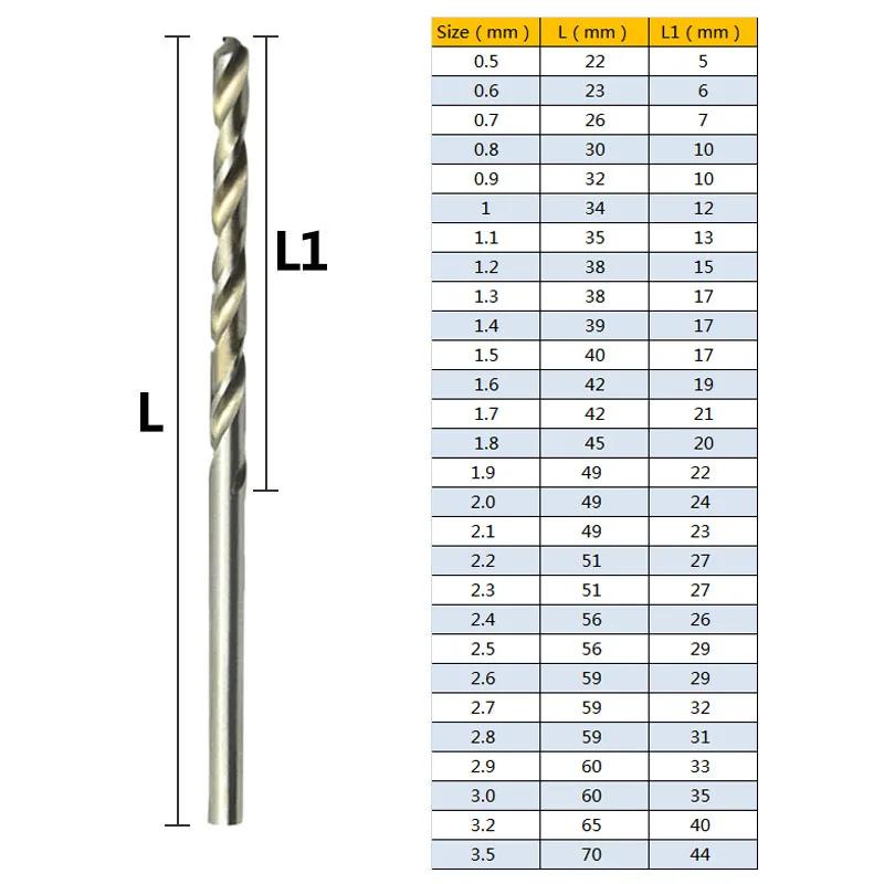 Forets hélicoïdaux HSS 10 pièces/boîte 0.5-3.2mm, Micro tige droite, foret électrique manuel en acie