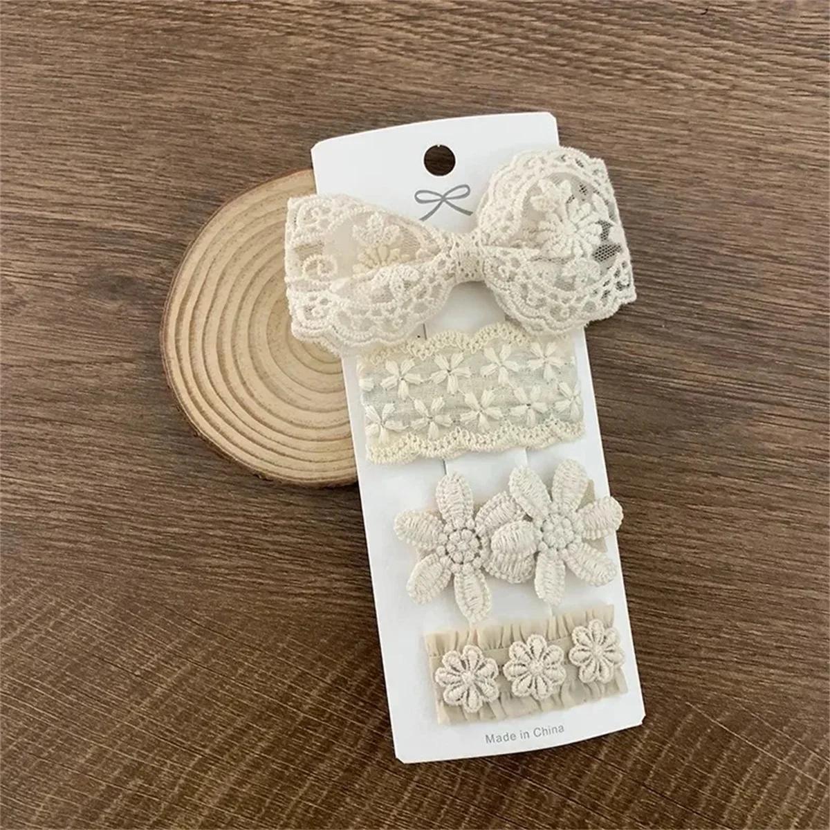 Épingle à cheveux brodée de fleurs pour bébé fille, 4 pièces/ensemble, pinces à cheveux BB douces, B
