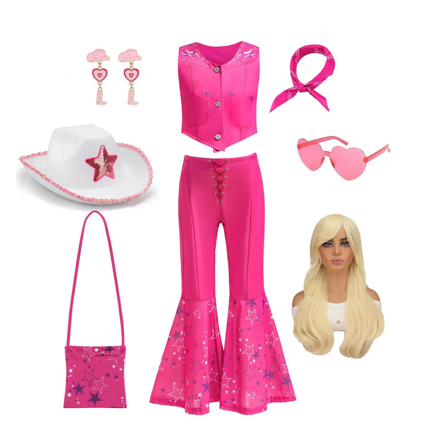 Costume de cow-girl pour filles, inspiré des héros de films, doux et mignon, pour carnaval, rose, ve