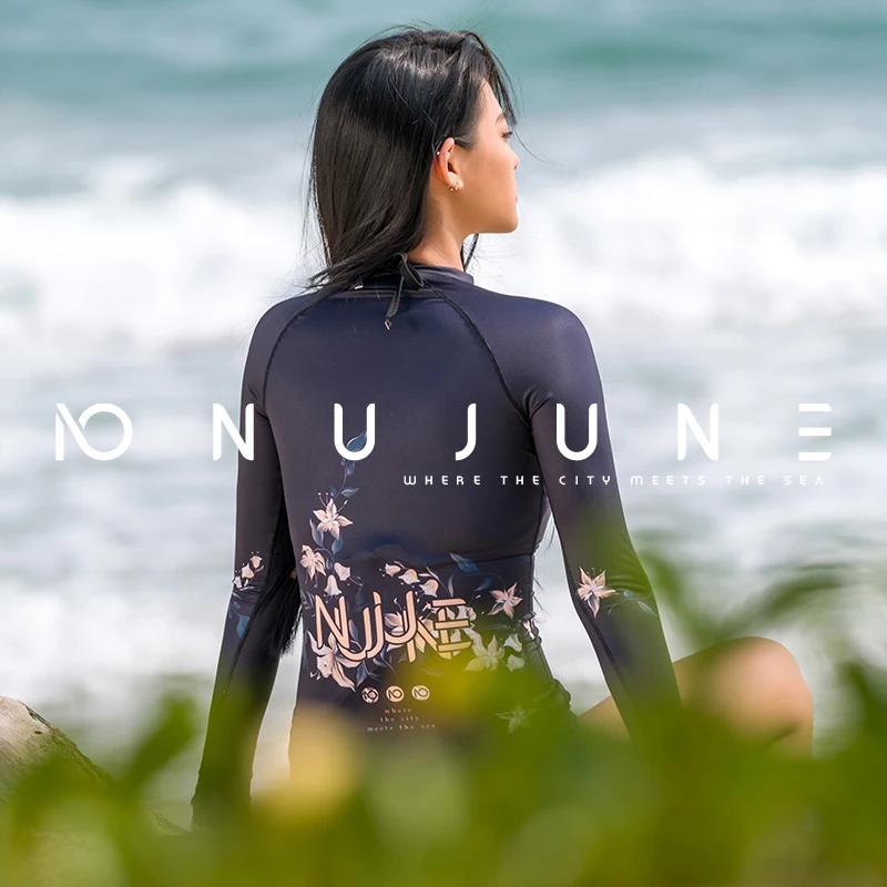 Nu-juin femmes natation Rashguard Surf maillots de bain de plongée serré à manches longues Surf haut