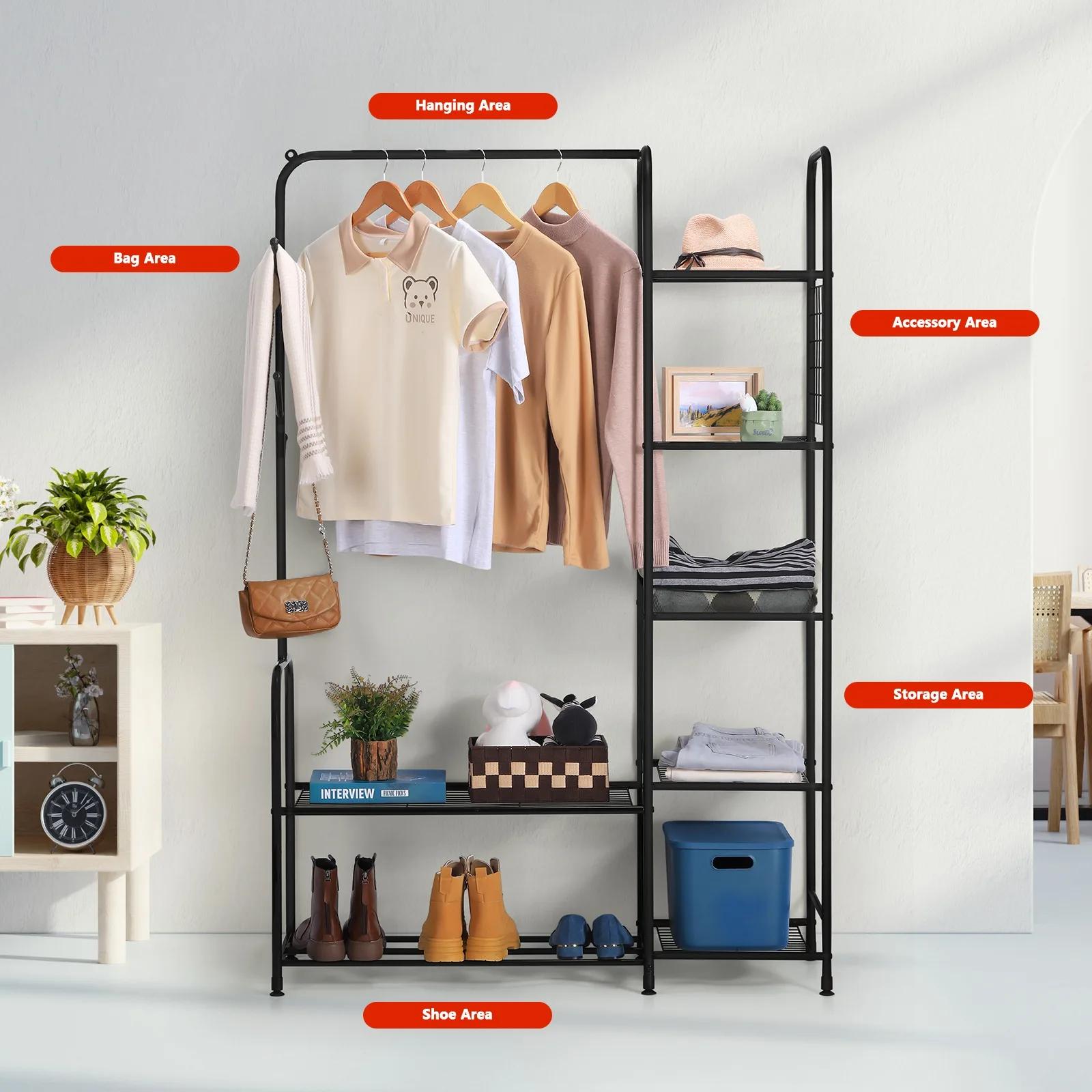 Vêtements autoportants T1 avec étagères, porte-vêtements pour confronterVêtements avec chaussure T1