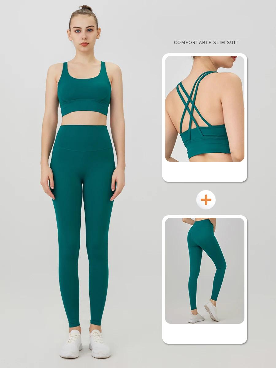Costume de yoga 2 pièces pour femme avec soutien-gorge et leggings pour pilates et fitness