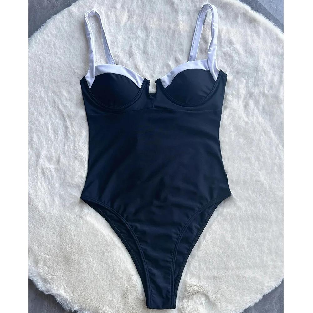 Maillot de bain une pièce push-up sexy femme 2024 - Monokini patchwork dos nu plage