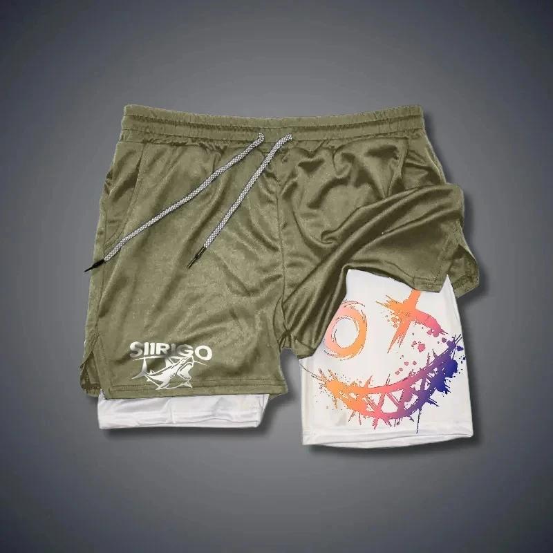 Short de Fitness imprimé visage souriant pour hommes, Double couche 2 en 1, séchage rapide, Fitness,