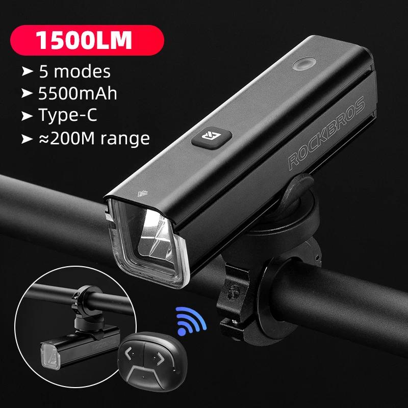 Lampe vélo ROCKBROS 1500LM rechargeable USB-C IPX6 aluminium réglable intelligent cyclisme