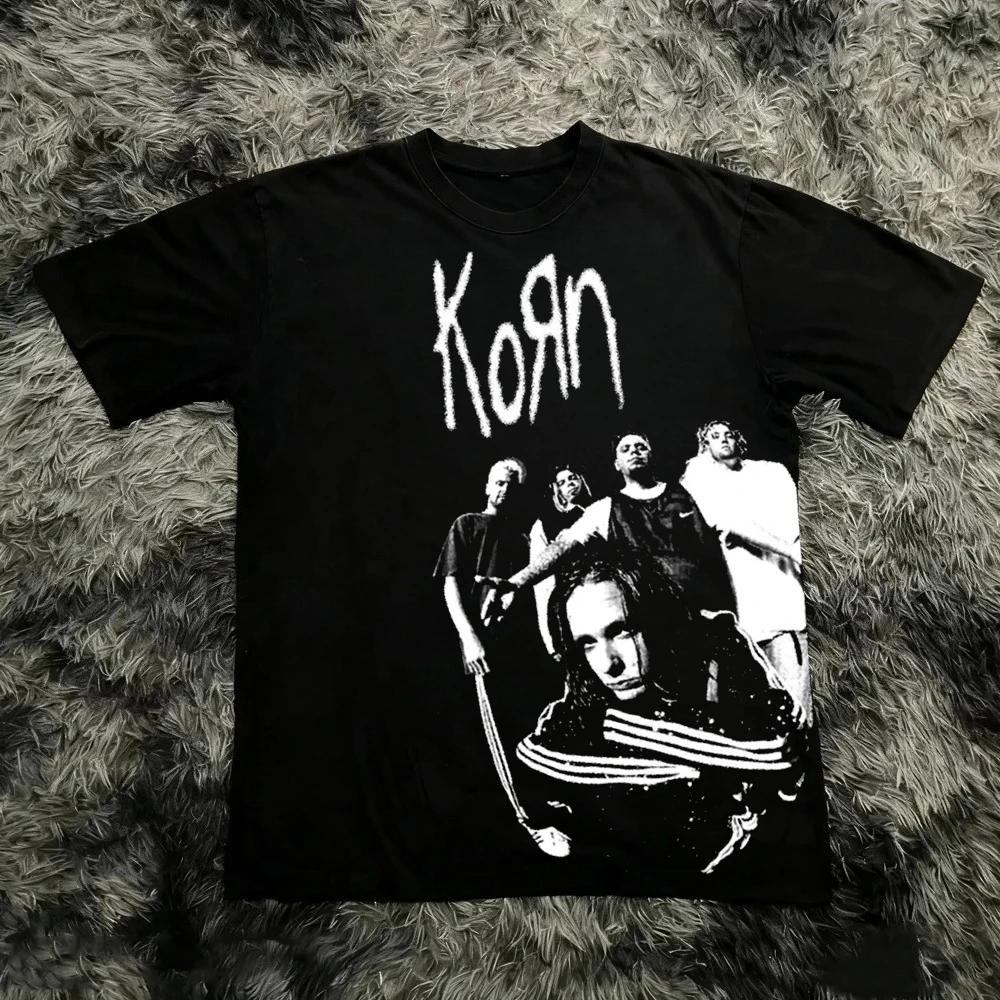 Korn Follow The Leader T-shirt en coton imprimé double face Metal Band Tee pour hommes et femmes, t-