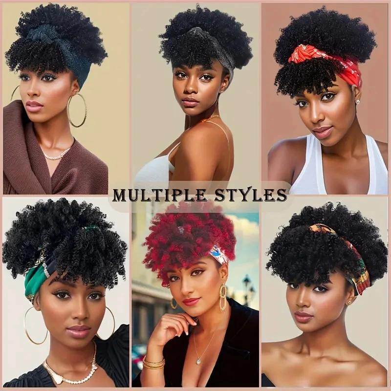 Perruque bandeau courte crépue bouclée Blonde ombrée Afro perruque bandeau bouclée avec frange pour