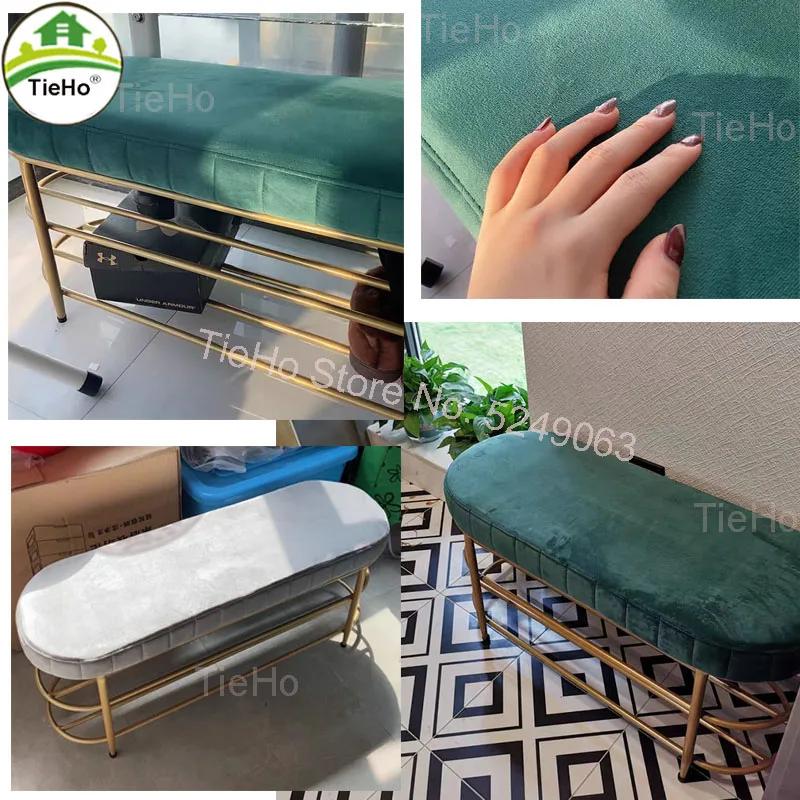 Banc de rangement de chaussures en velours doux 60/80/100CM, meuble à chaussures avec support à 2 ni