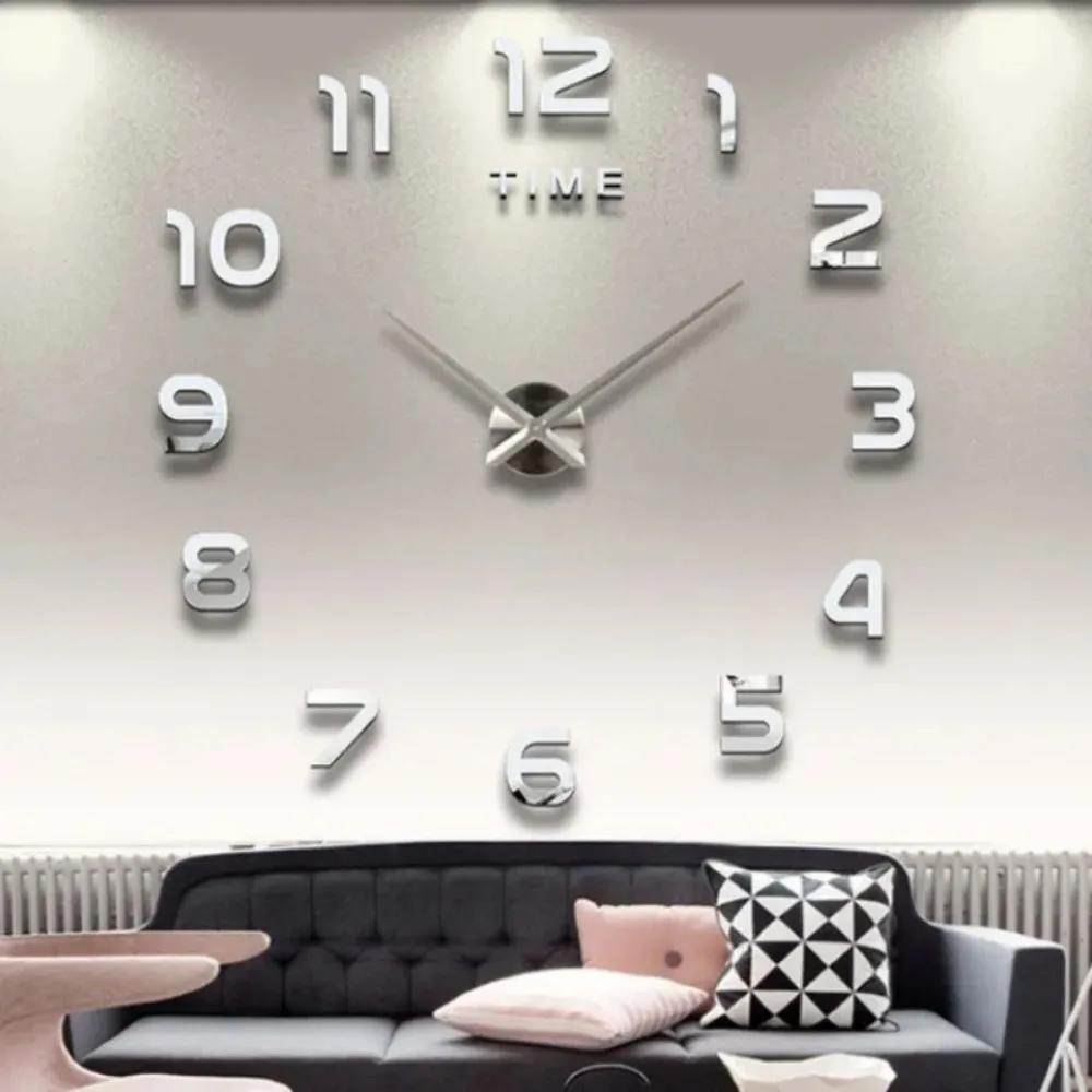 Grande Horloge murale au Design moderne 3D, à Quartz, à la mode, miroir acrylique, autocollants, déc