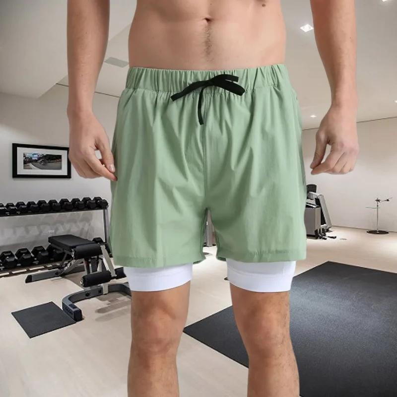 Short de sport double pont pour hommes, short d'entraînement à séchage rapide, décontracté 2 en 1, p