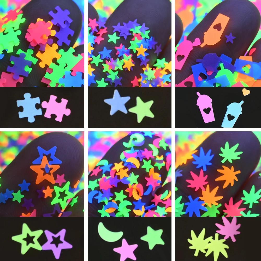 10g néon étoile/lune/herbe fluorescente ongles paillettes coloré étoile conception paillettes flocon