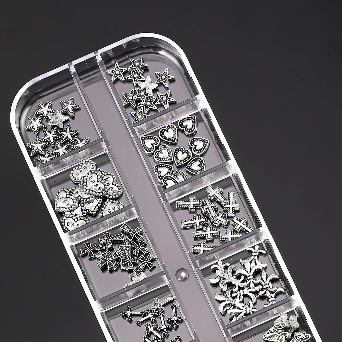 120 pièces/1 boîte européen américain foncé vintage style croix nail art patch y2k Premium métal Sty