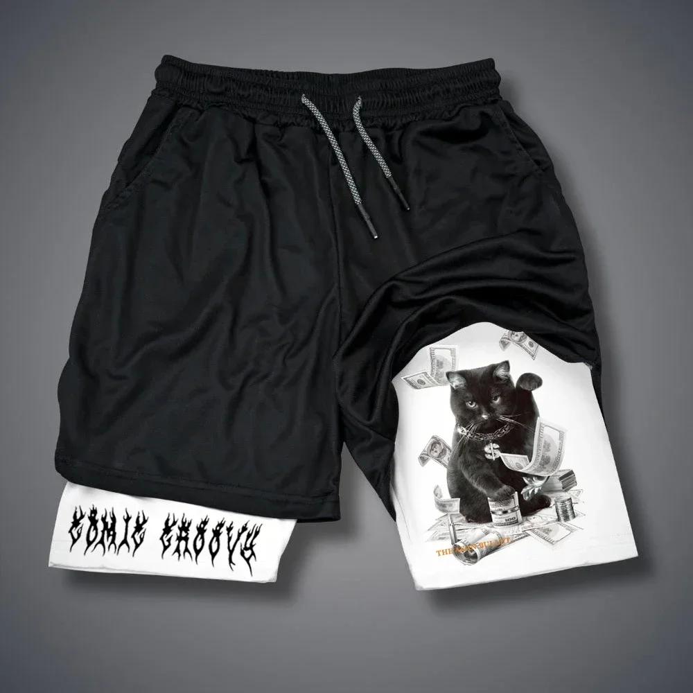 Short de sport 2 en 1 pour homme, motif gothique, pantalon court, fitness, course à pied, décontract