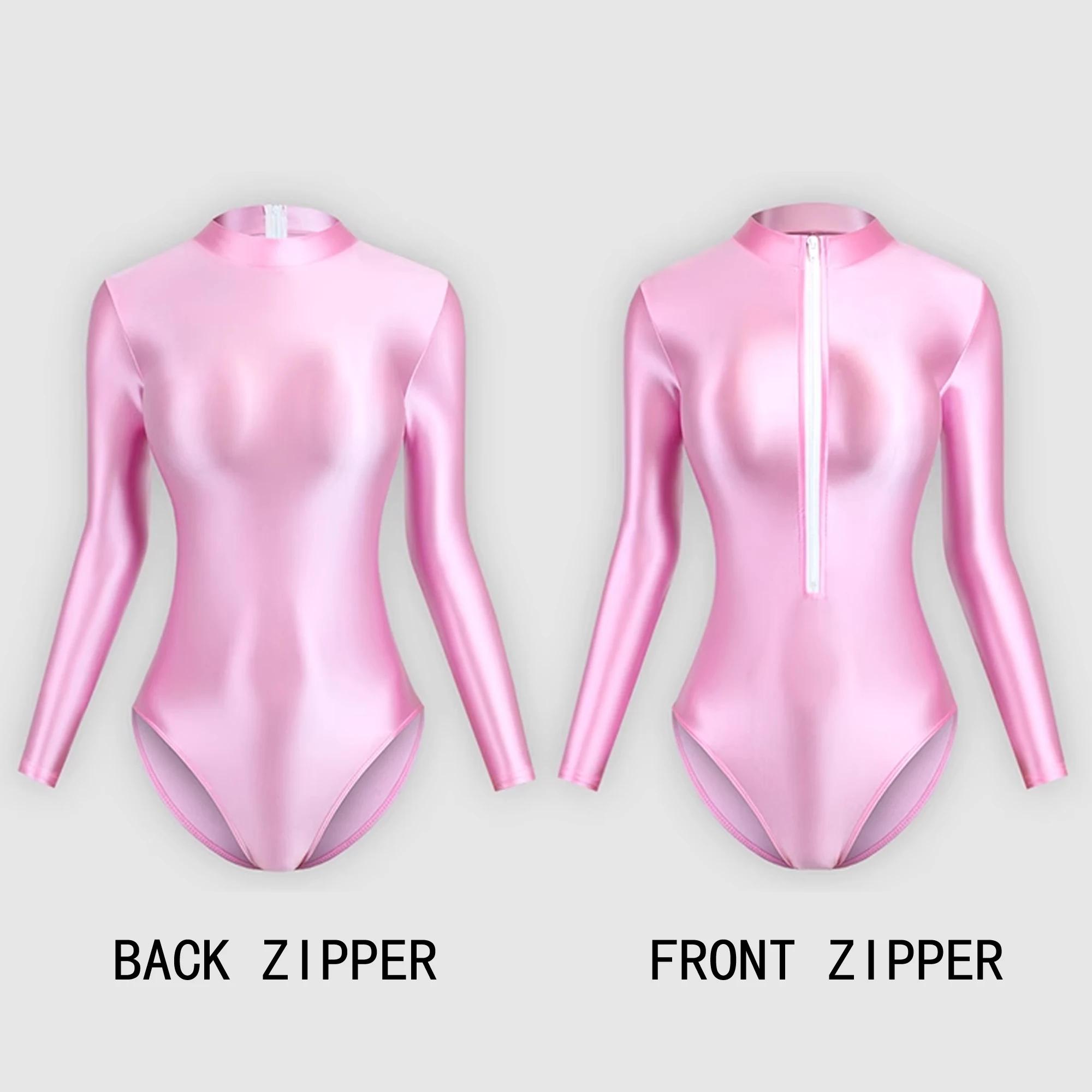 XClocKNYoung Maillot de bain femme sexy moulant brillant effet satiné, coupe haute, manches longues,