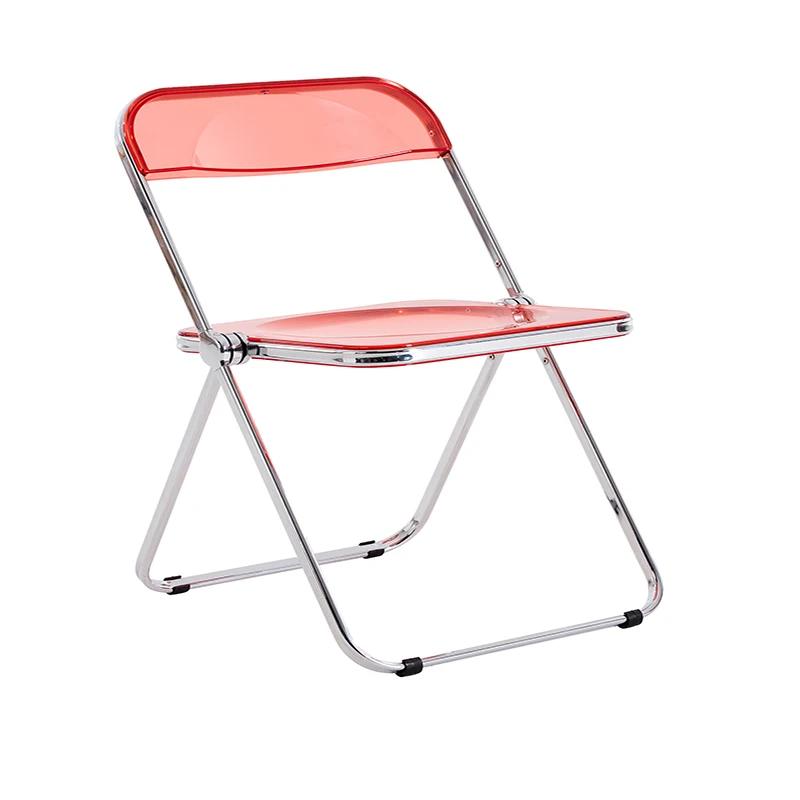 Chaise pliante transparente rouge, siège de salon en plastique PC