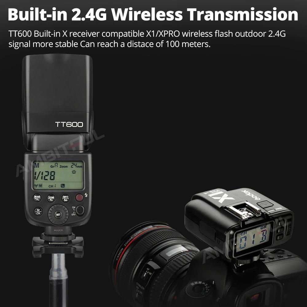 Flash Godox TT600 2.4G sans fil X-system GN60 Master/Slave pour appareils photo Canon, Nikon, Sony,