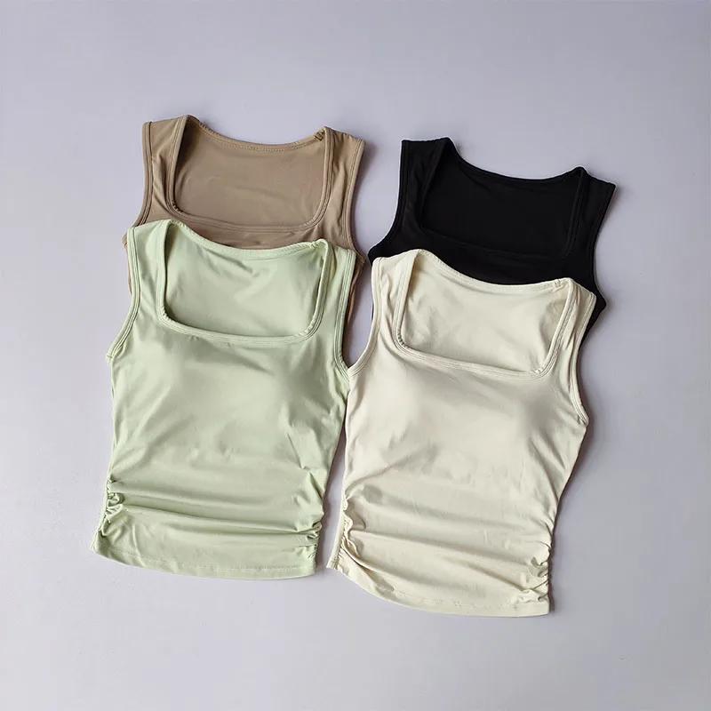 Gilet sport femme col carré : soutien-gorge fitness croisé pilates yoga été