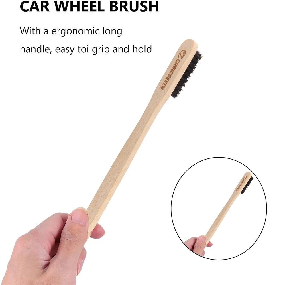 Cubicseven-Brosse de détail de voiture, outil de livres de roues en crin de cheval, longue poignée,