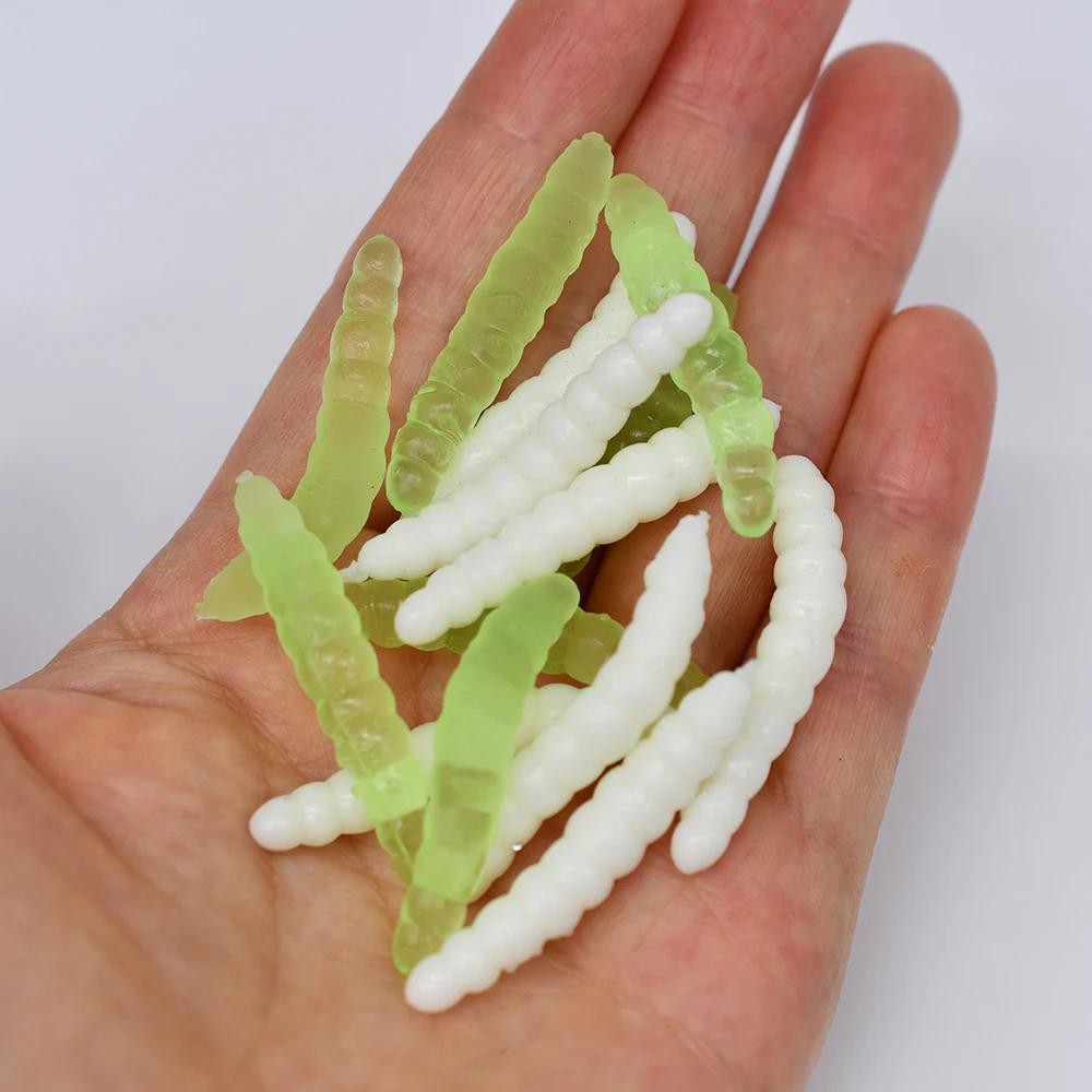 MNFT 40 pièces 3.8 cm 0.6g vers de pêche au bar leurres vert/blanc Silicone souple mouche appâts pai