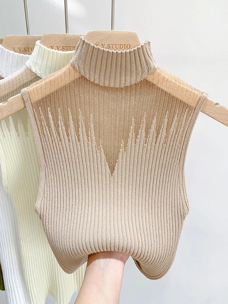 Haut tricoté en maille pour femmes, débardeur Y2K, gilet demi-cou, pull sans manches, Chic, découpé,