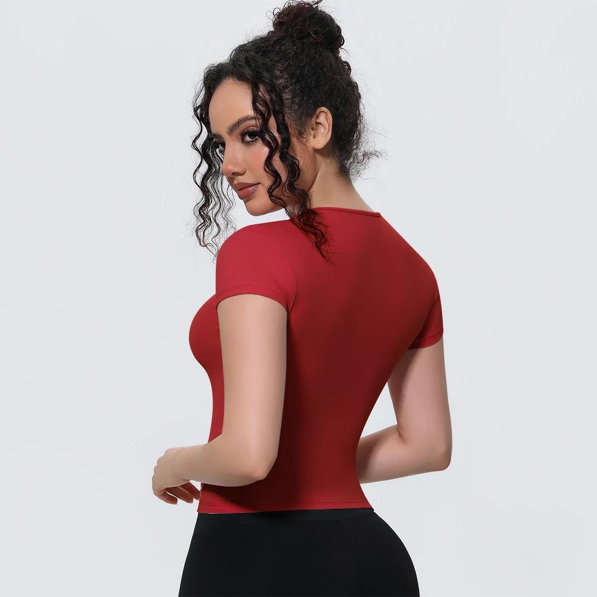 Nouveaux t-shirts de course à manches courtes pour femme, haut de sport uni, coupe ajustée, décontra