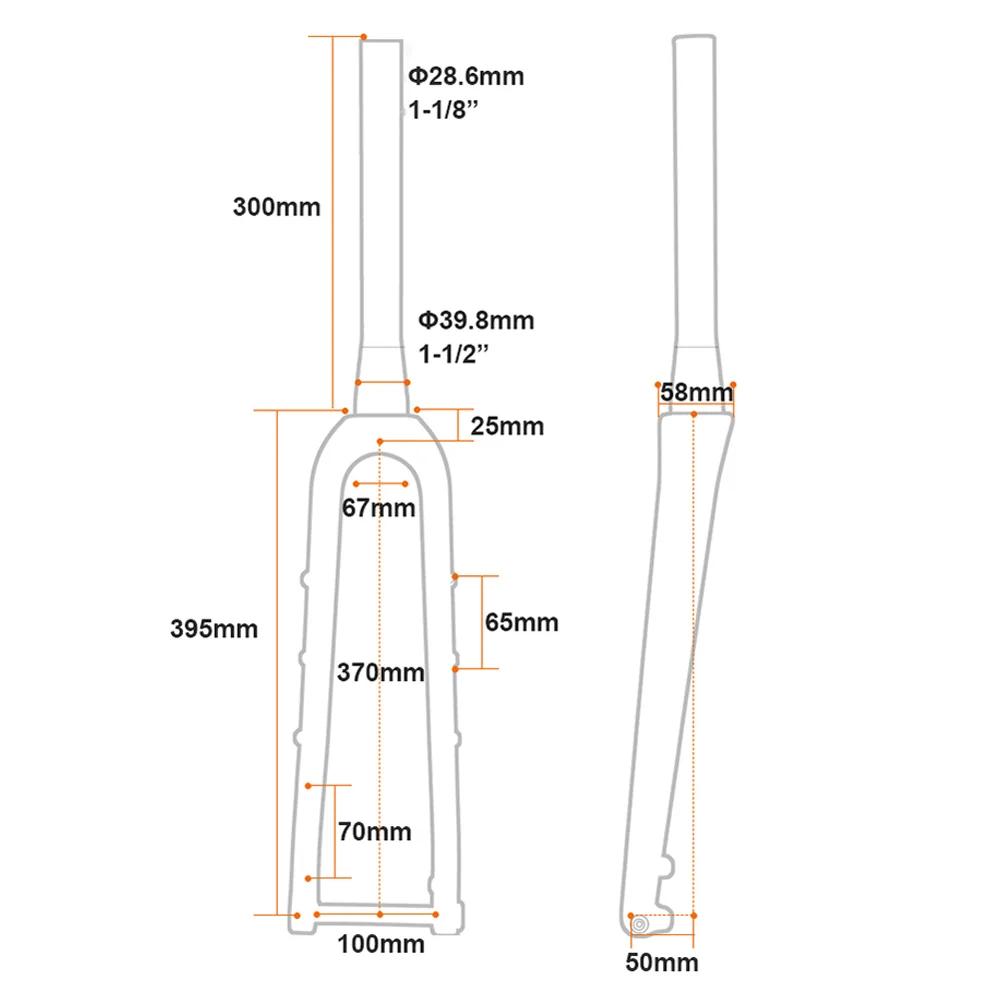 Gravel-Fourche avant en carbone ultralégère pour vélo de route, tube droit et conique, frein à disqu