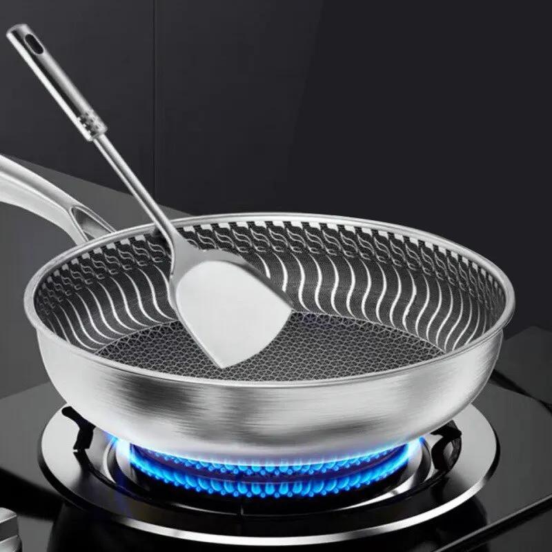 Poêle à frire Leic-Ply en acier inoxydable, poêle à wok, double face, accent d'abeille, adaptée à to