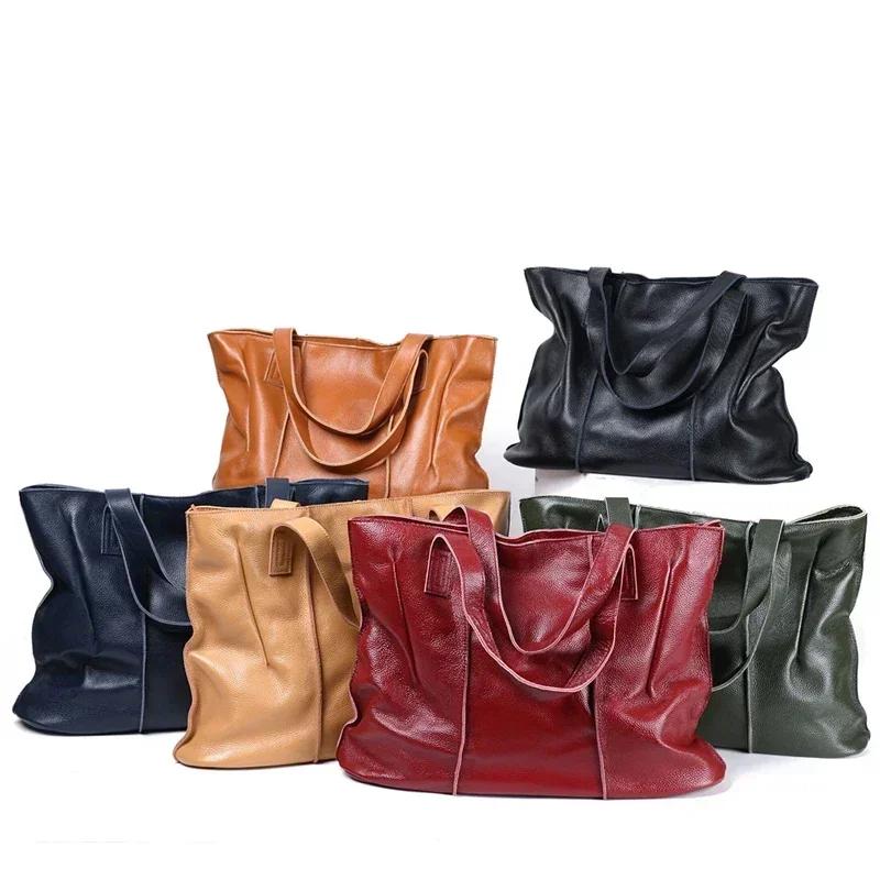 Sac à main en cuir de vache pour femmes, grande capacité, rétro, mode, sacs de luxe pour dames, sac