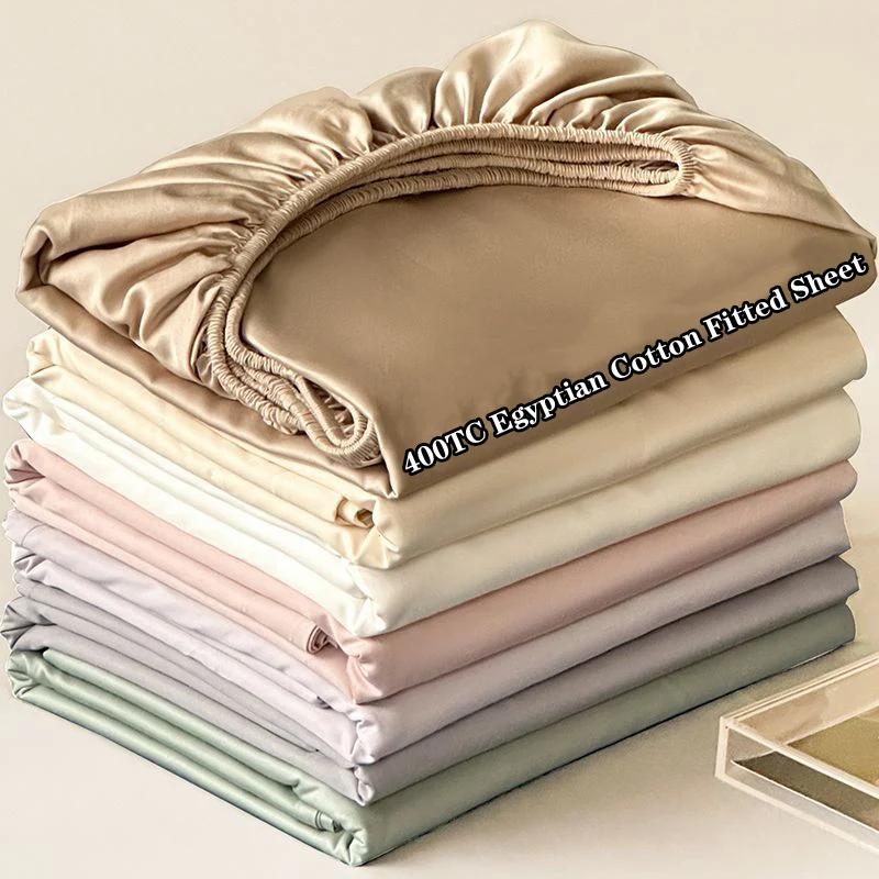 Drap-housse en coton égyptien de luxe doux avec bandes élastiques, housse de matelas 400TC, antidéra