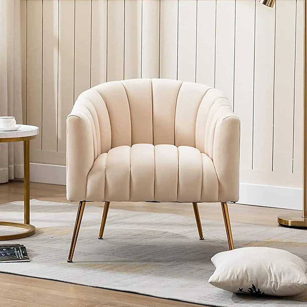 SEYNAR-Fauteuil tonneau moderne Glam en velours, sofa d'appoint crème pour adultes, pour le salon