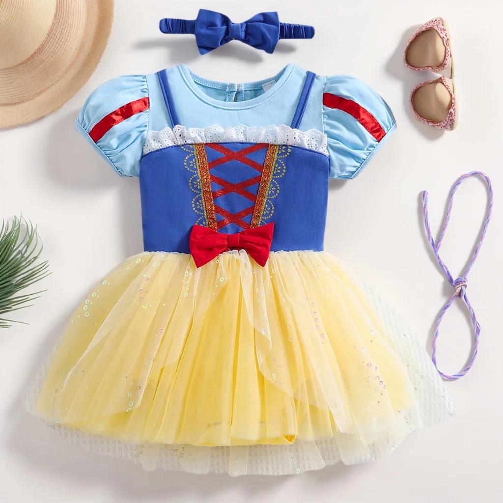 Robe de combinaison pour bébé fille, barboteuse de princesse avec bandeaux, vêtements pour enfants,