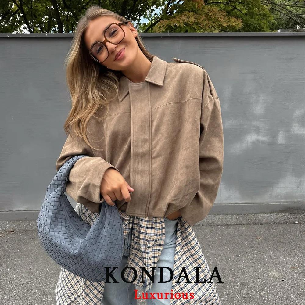 KONDALA décontracté Chic kaki daim Bomber vestes femmes fermeture éclair manches longues surdimensio